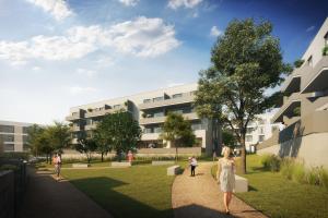 Pohled na jižní fasádu bytového domu BD 4 Pohled na jižní fasádu bytového domu BD 4