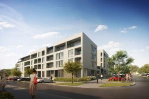 Pohled na nároží bytového domu BD 1 Pohled na nároží bytového domu BD 1