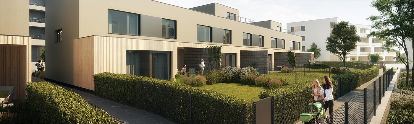 Zahradní fasáda řadového domu A Zahradní fasáda řadového domu A